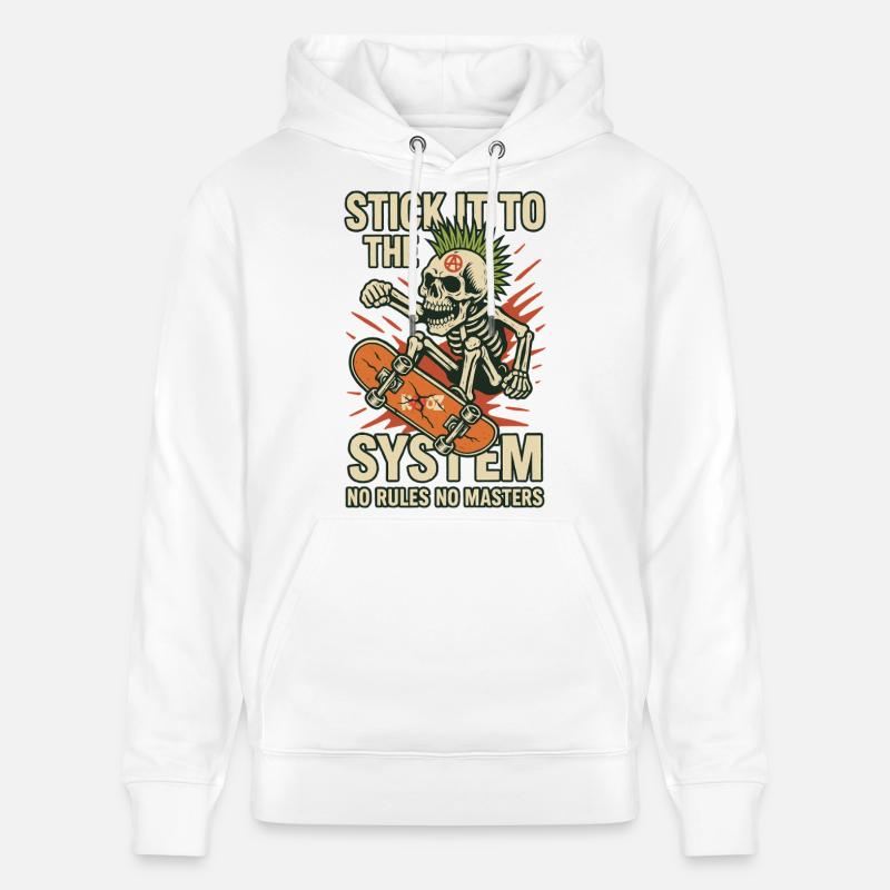 Skateboard Skeleton contre le système - Sweat à capuche bio CRUISER Stanley/Stella Unisexe - blanc
