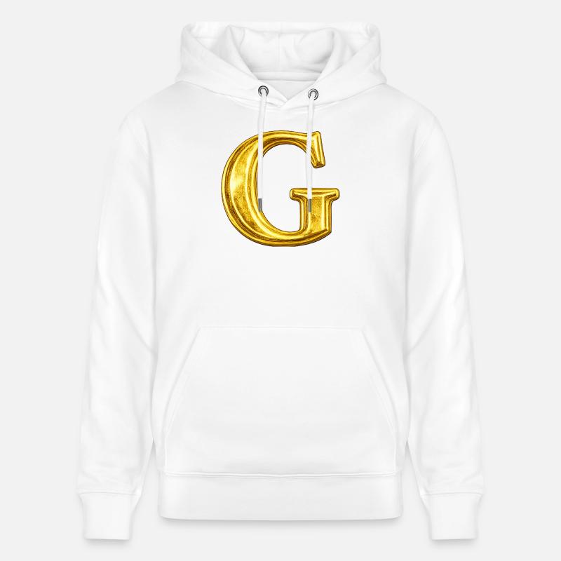Motif G doré – Lettre métallique - Sweat à capuche bio CRUISER Stanley/Stella Unisexe - blanc