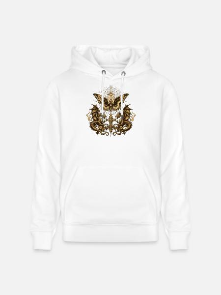 Occult Butterfly with Dragon – Gothic Dark - Stanley/Stella CRUISER Unisex Organic Hoodie - white
