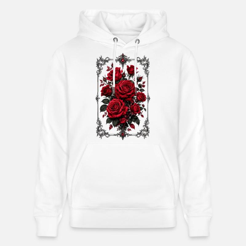 Roses, Roses rouges, Roses et Fleurs - Sweat à capuche bio CRUISER Stanley/Stella Unisexe - blanc