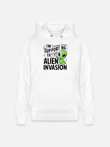 Alien Invasion - Humor - Stanley/Stella CRUISER Unisex Organic Hoodie - white