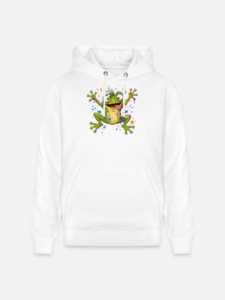 Frecher Frosch mit Farbklecksen - Stanley/Stella Unisex Bio-Hoodie CRUISER - Weiß