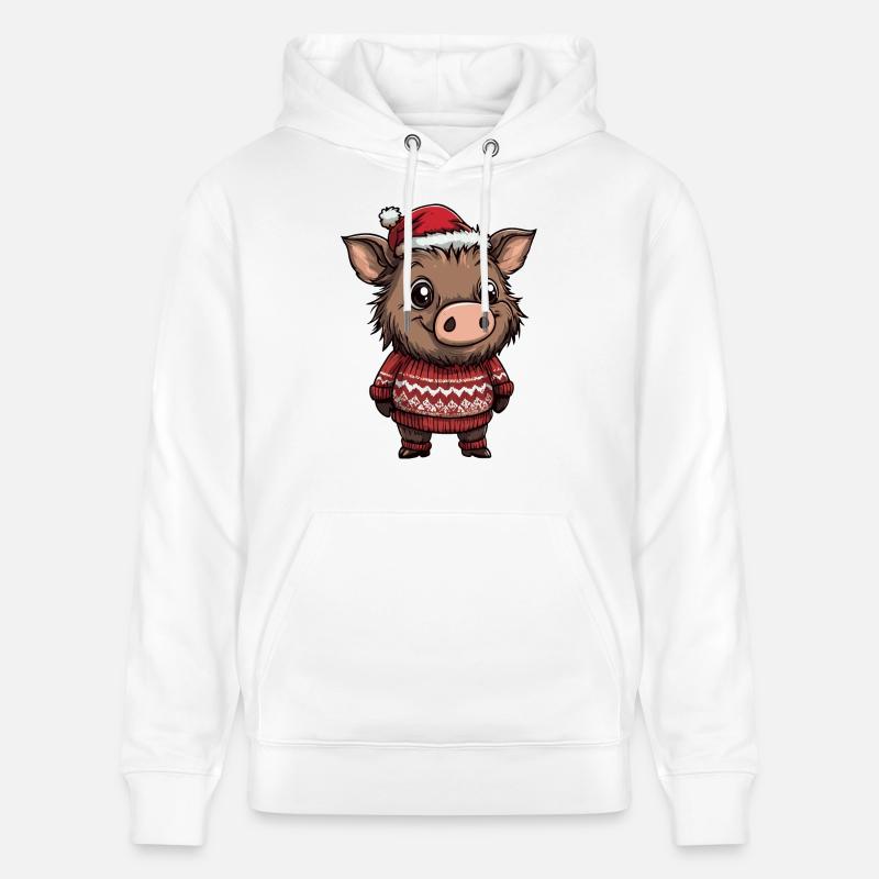 Cochon Noël Sanglier - Sweat à capuche bio CRUISER Stanley/Stella Unisexe - blanc