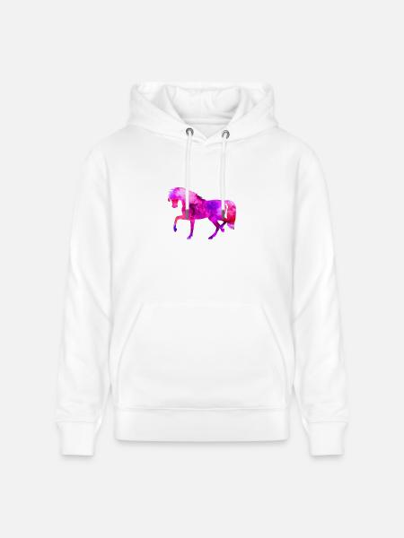 Horse Funny Animals Blue-Pink Watercolor Tee Shirt Kin - Stanley/Stella CRUISER Unisex Organic Hoodie - white