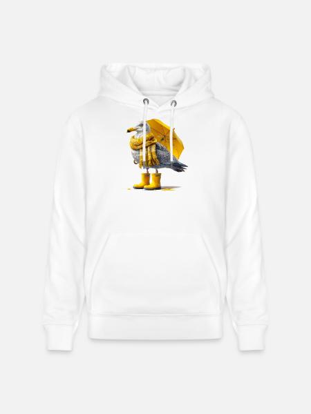 Seagull with yellow umbrella and boots - Stanley/Stella CRUISER Unisex Organic Hoodie - white