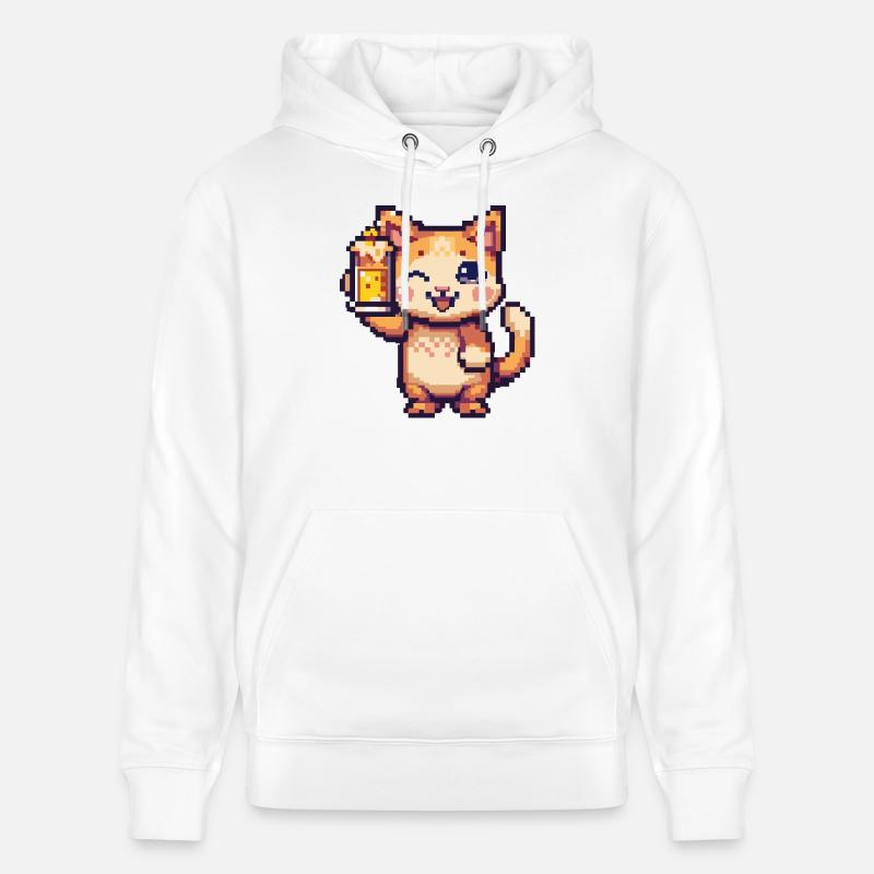 Chat Bière Pixel - Sweat à capuche bio CRUISER Stanley/Stella Unisexe - blanc