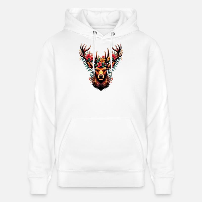 Cerf avec des fleurs - Sweat à capuche bio CRUISER Stanley/Stella Unisexe - blanc