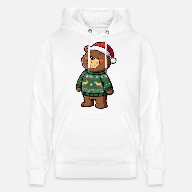 Ours mignon avec pull de Noël - Sweat à capuche bio CRUISER Stanley/Stella Unisexe - blanc