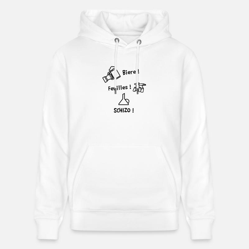BIÈRE, FEUILLES, SCHIZO !(chifoumi,pierre,ciseaux) - Sweat à capuche bio CRUISER Stanley/Stella Unisexe - blanc