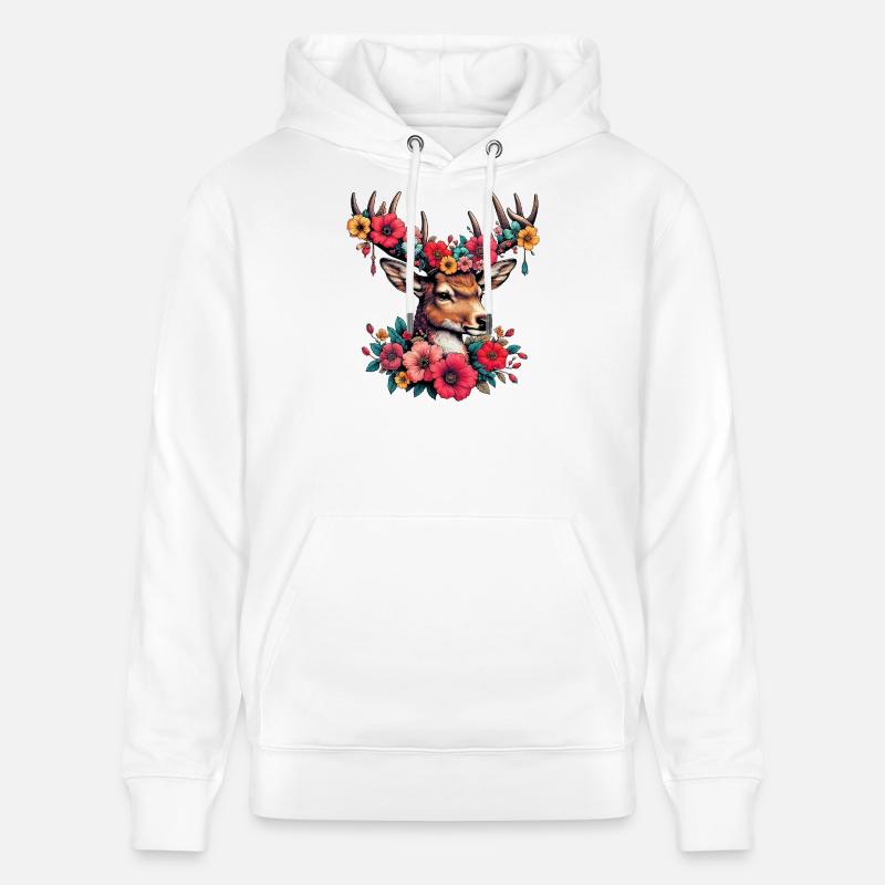 Cerf avec des fleurs - Sweat à capuche bio CRUISER Stanley/Stella Unisexe - blanc