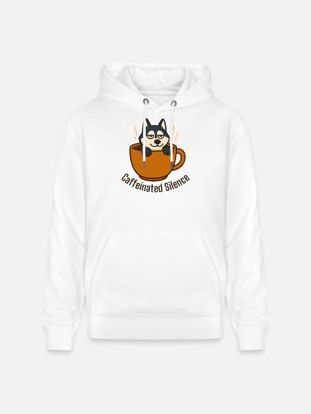 Husky Relaxing in Coffee Cup - Stanley/Stella CRUISER Unisex Organic Hoodie - white