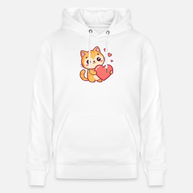 Süße Katze hält ein Herz - Stanley/Stella Unisex Bio-Hoodie CRUISER - Weiß