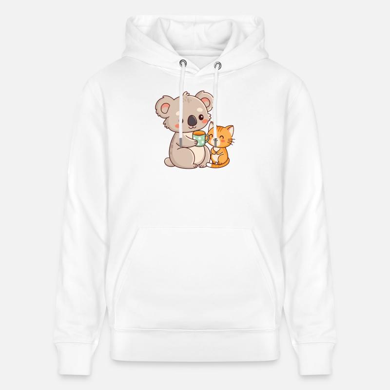 Koala et chat café mignon - Sweat à capuche bio CRUISER Stanley/Stella Unisexe - blanc