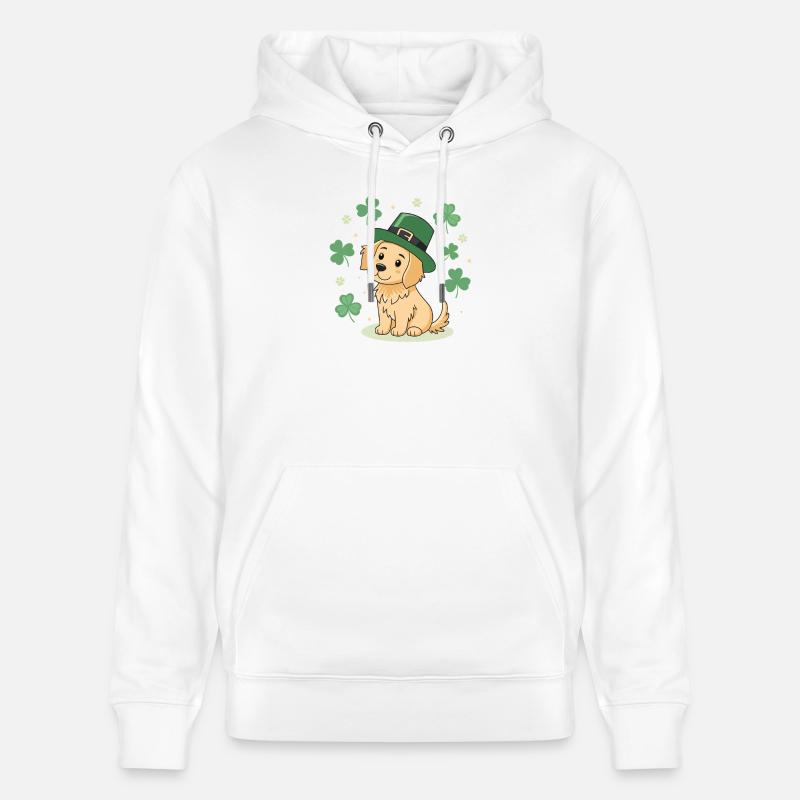 Petit Labrador Chien Leprechaun Trèfles - Sweat à capuche bio CRUISER Stanley/Stella Unisexe - blanc