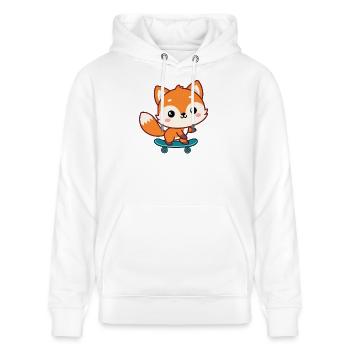 Bunter Kawaii-Skate-Fuchs - Stanley/Stella Unisex Bio-Hoodie CRUISER  - Weiß - Vorne - Alina (178cm) & Michal (187cm)