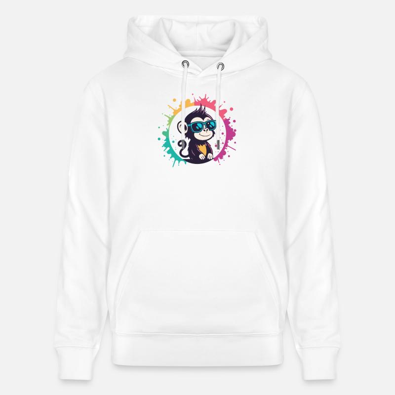 Singe Splash cercle Lunettes Bleues - Sweat à capuche bio CRUISER Stanley/Stella Unisexe - blanc