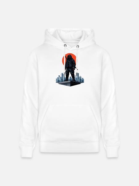 Ninja urbain devant une lune rouge - Sweat à capuche bio CRUISER Stanley/Stella Unisexe - blanc