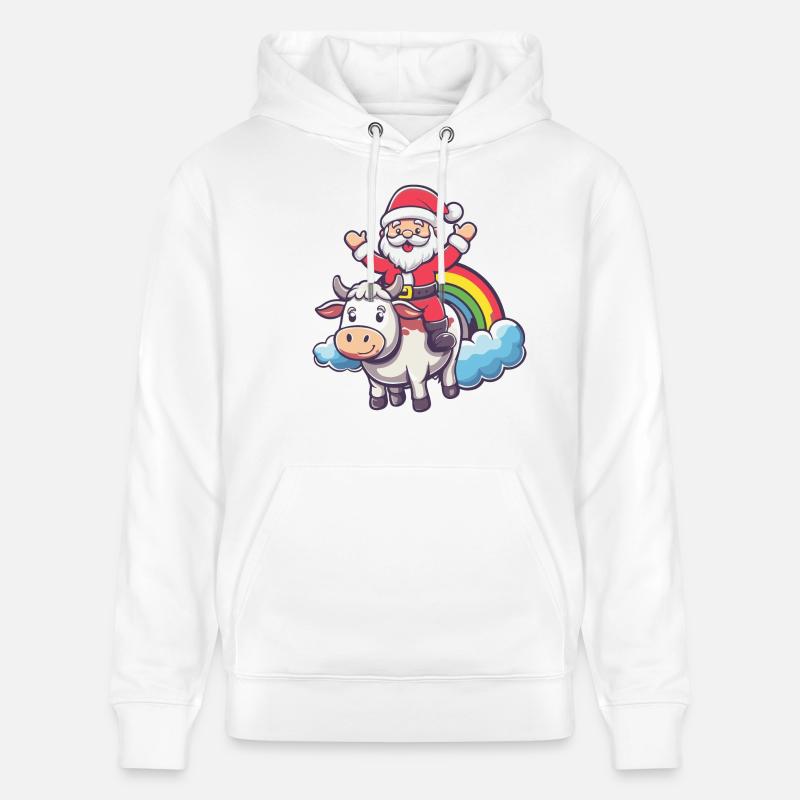Vache Père Noël Arc-en-ciel - Sweat à capuche bio CRUISER Stanley/Stella Unisexe - blanc
