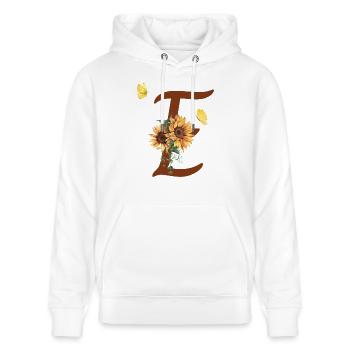 Buchstabe e Sonnenblume Schmetterling - Stanley/Stella Unisex Bio-Hoodie CRUISER  - Weiß - Vorne - Alina (178cm) & Michal (187cm)