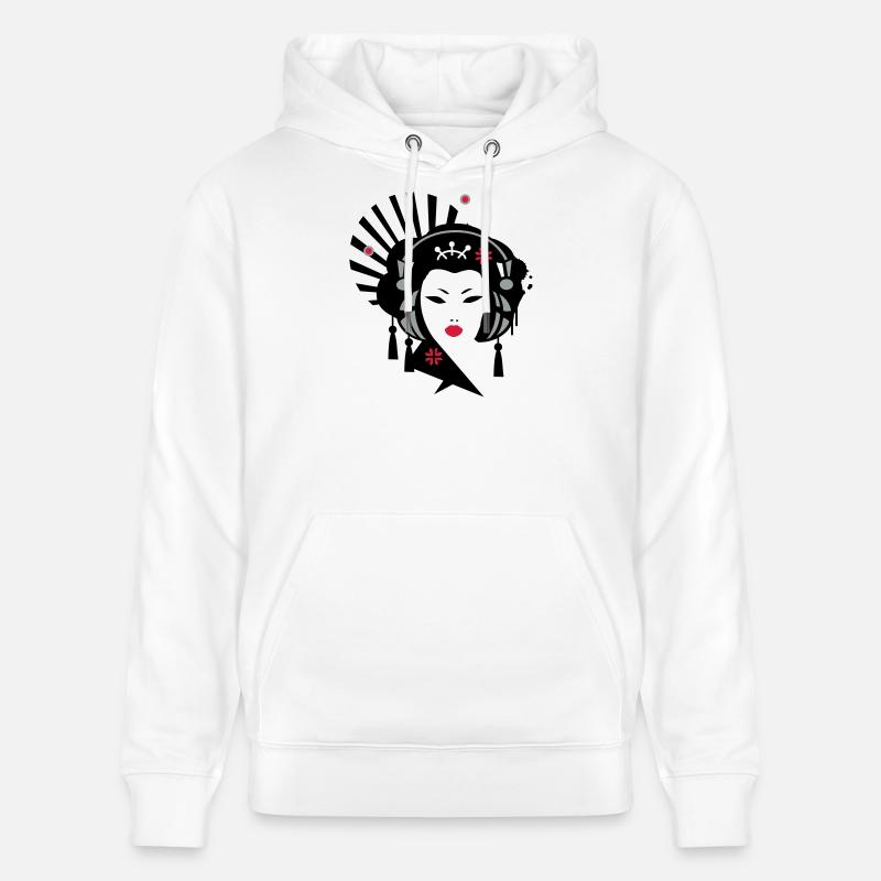 Geisha avec un casque - Sweat à capuche bio CRUISER Stanley/Stella Unisexe - blanc