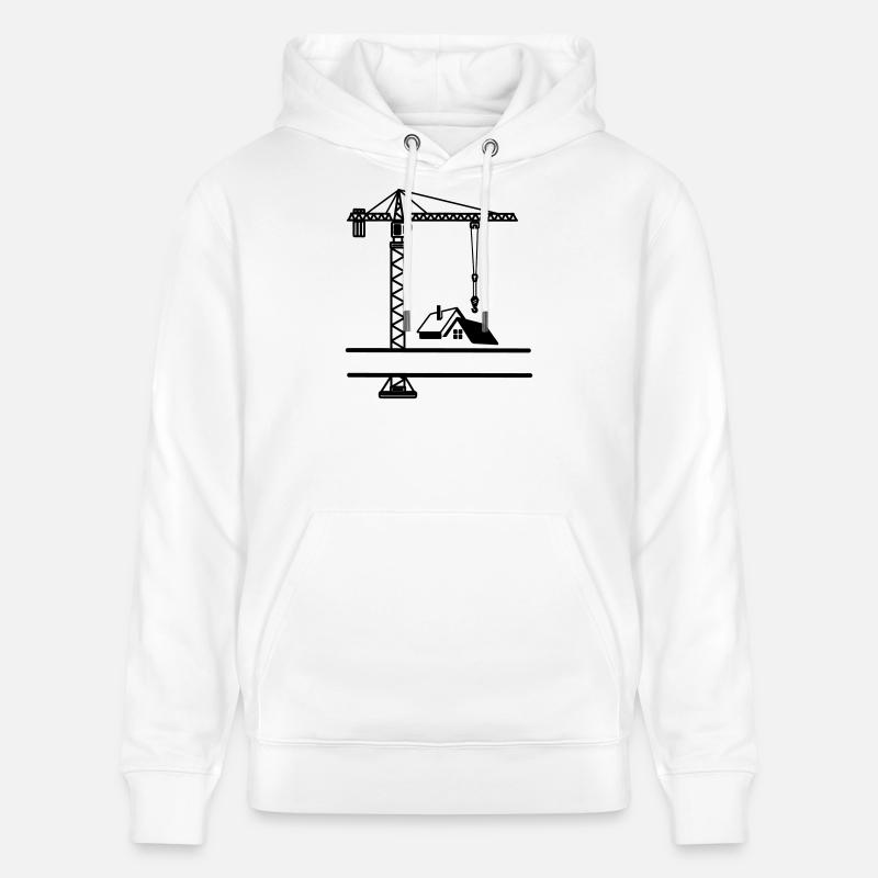 Grue de construction avec maison - Sweat à capuche bio CRUISER Stanley/Stella Unisexe - blanc