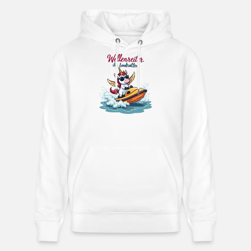 Surfeur Licorne - Sweat à capuche bio CRUISER Stanley/Stella Unisexe - blanc