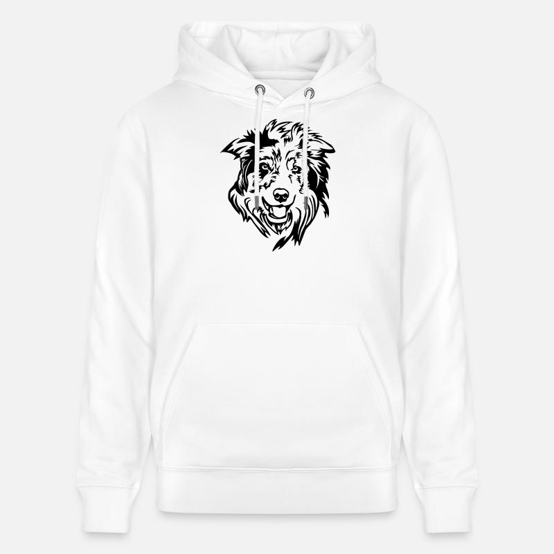 Tête de Border Collie - Sweat à capuche bio CRUISER Stanley/Stella Unisexe - blanc