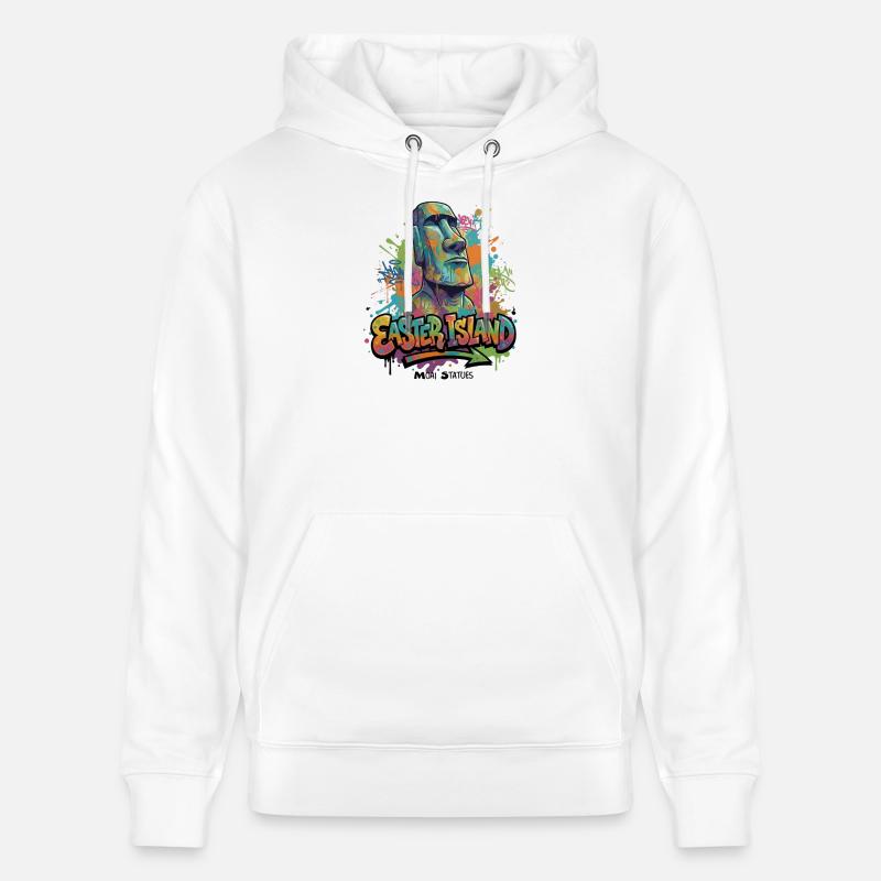 Moai – Gardiens de l’île de Pâques - Graffiti vibrant - Sweat à capuche bio CRUISER Stanley/Stella Unisexe - blanc