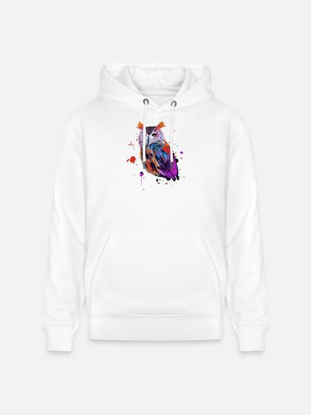 Hibou aquarelle - Sweat à capuche bio CRUISER Stanley/Stella Unisexe - blanc