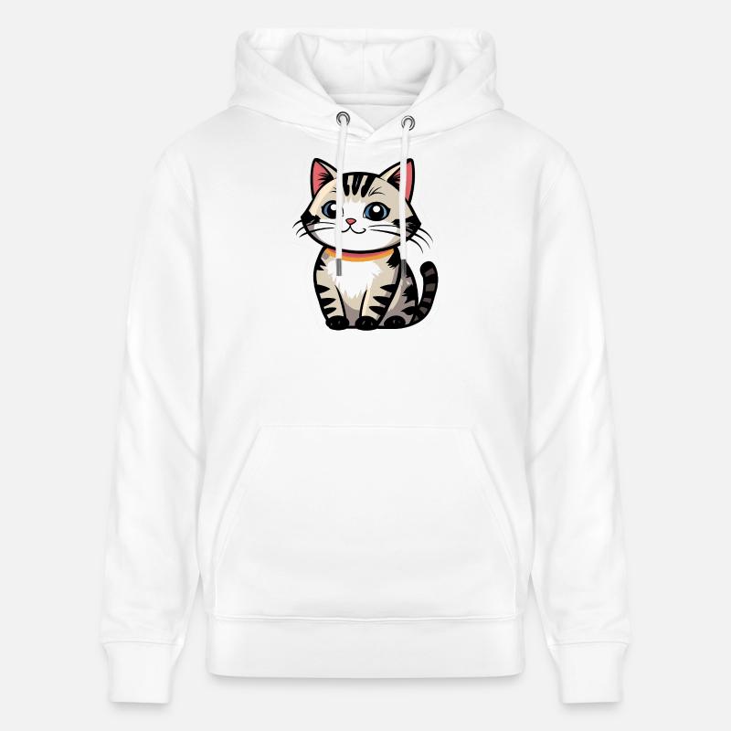 Logo du chat kawaï avec collier - Sweat à capuche bio CRUISER Stanley/Stella Unisexe - blanc