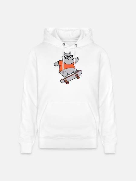 Cool Hippopotamus Skater Skateboard Vector - Stanley/Stella CRUISER Unisex Organic Hoodie - white