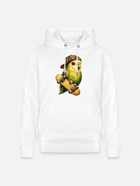 Cool Skatebird – Parrot with Cap & Skateboard - Stanley/Stella CRUISER Unisex Organic Hoodie - white