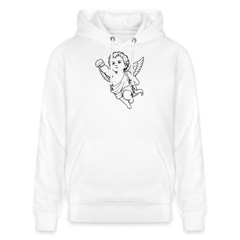 Fliegender Cherub Engel Faust Motiv - Stanley/Stella Unisex Bio-Hoodie CRUISER  - Weiß - Vorne - Alina (178cm) & Michal (187cm)