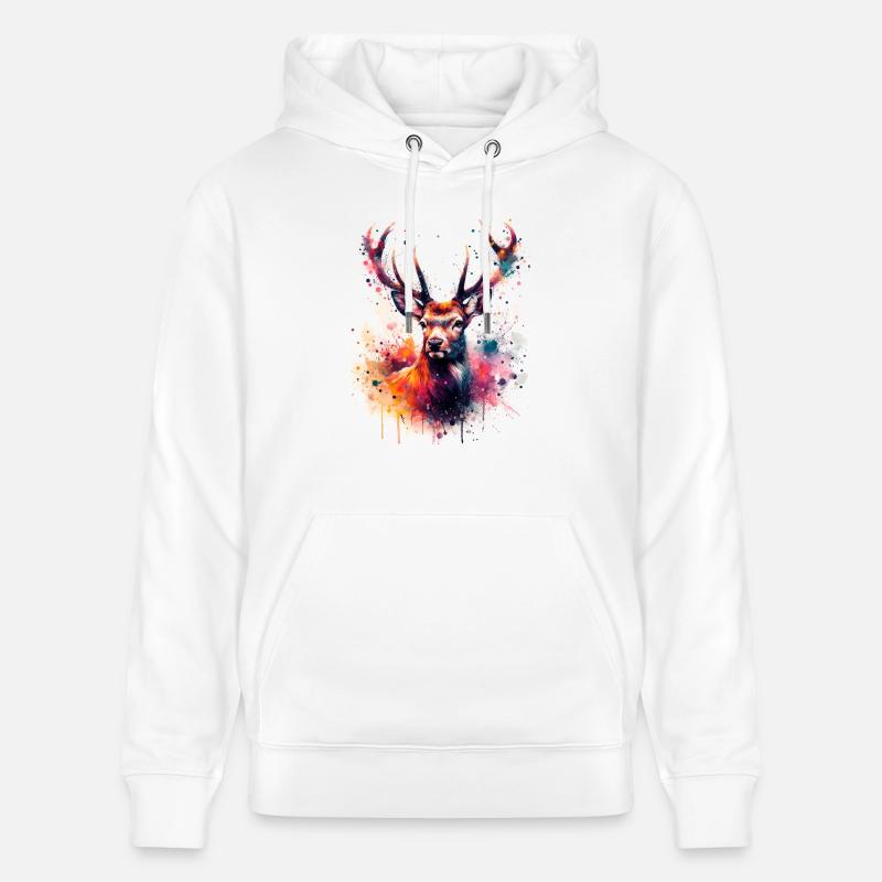 Cerf à l’aquarelle - Sweat à capuche bio CRUISER Stanley/Stella Unisexe - blanc