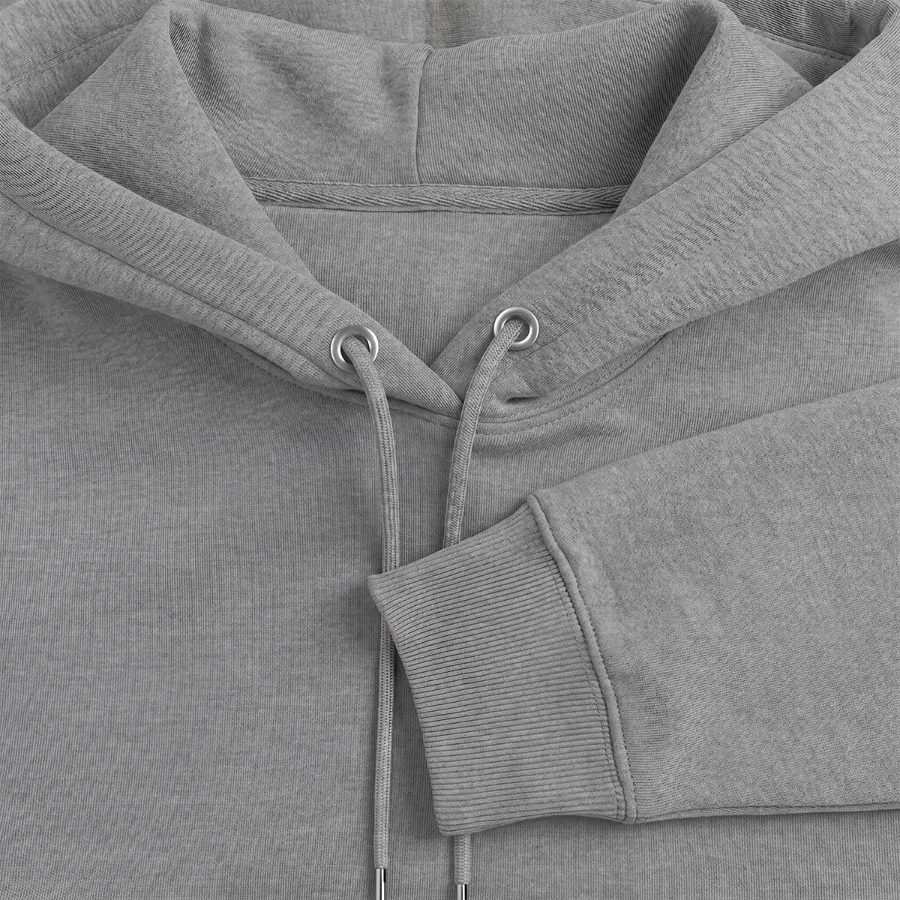 Zermatt badge on a stanley/stella cruiser unisex organic hoodie, slub heather grey, neck label