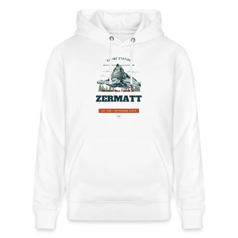Zermatt badge on a stanley/stella cruiser unisex organic hoodie