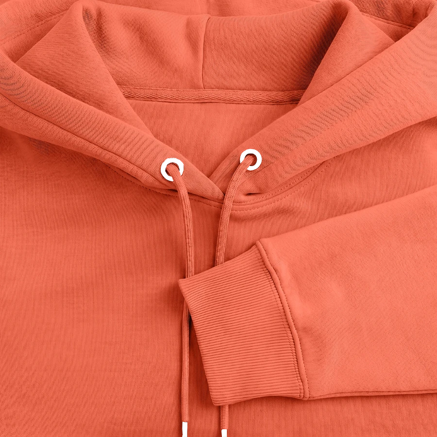 Grindelwald badge on a stanley/stella cruiser unisex organic hoodie, light red, neck label