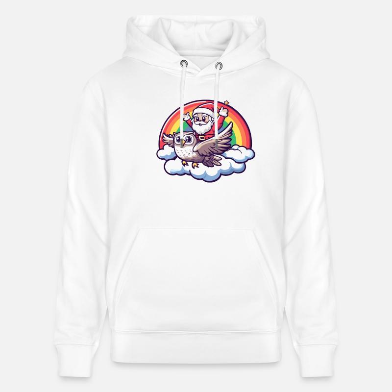 Hibou Père Noël Arc-en-ciel - Sweat à capuche bio CRUISER Stanley/Stella Unisexe - blanc