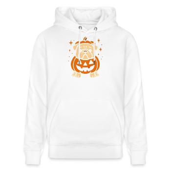 Jack-o-Lantern Kürbis Hund - Stanley/Stella Unisex Bio-Hoodie CRUISER  - Weiß - Vorne - Alina (178cm) & Michal (187cm)