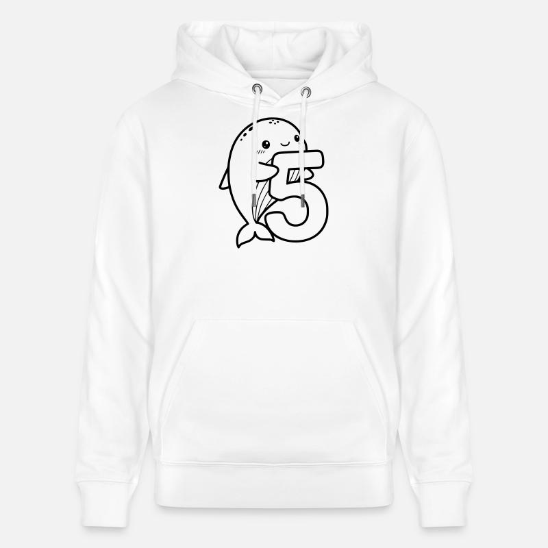 Mignonne baleine avec illustration de dessin animé numéro 5 - Sweat à capuche bio CRUISER Stanley/Stella Unisexe - blanc