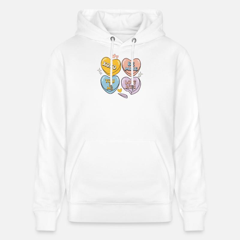 Candy Hearts Rétro Saint-Valentin - Sweat à capuche bio CRUISER Stanley/Stella Unisexe - blanc
