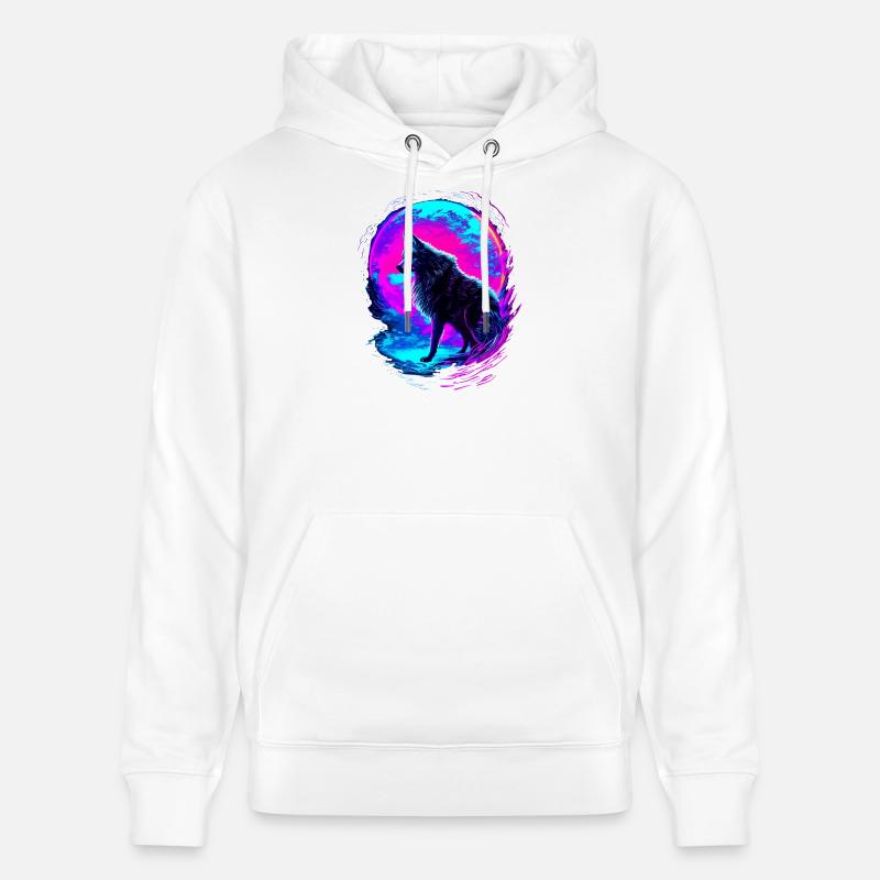Wolf Neon Moon Synthwave - Stanley/Stella Unisex Bio-Hoodie CRUISER - Weiß