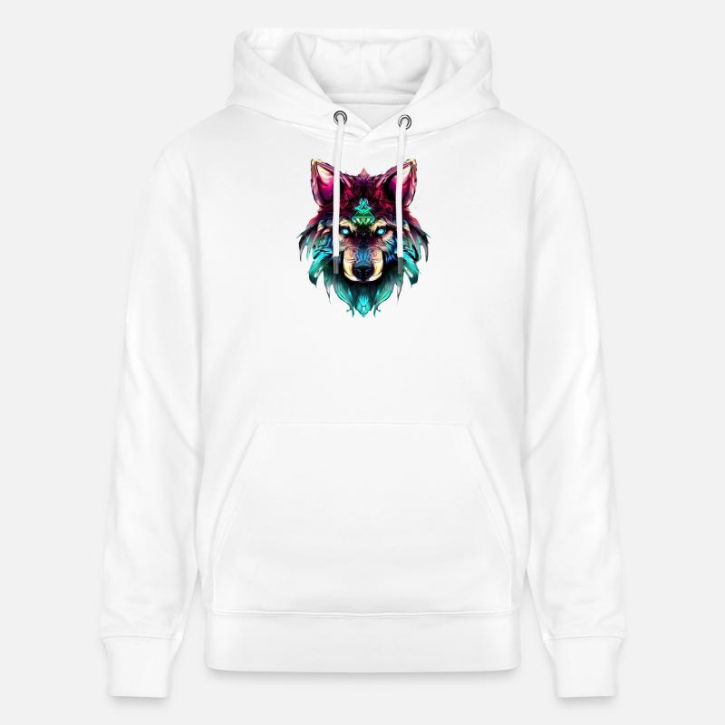 Mystischer Wolf Synthwave Wolfskopf - Stanley/Stella Unisex Bio-Hoodie CRUISER  - Weiß