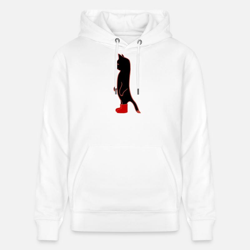 Chat Noir avec Bottes Rouge  - Sweat à capuche bio CRUISER Stanley/Stella Unisexe - blanc