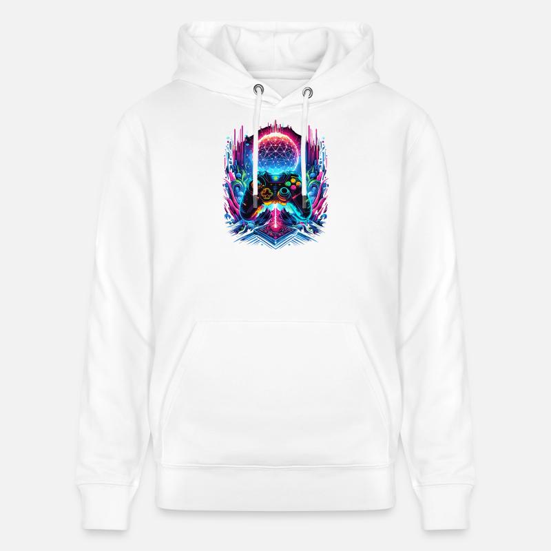Synthwave Cyberpunk Gaming Controller - Stanley/Stella Unisex Bio-Hoodie CRUISER  - Weiß