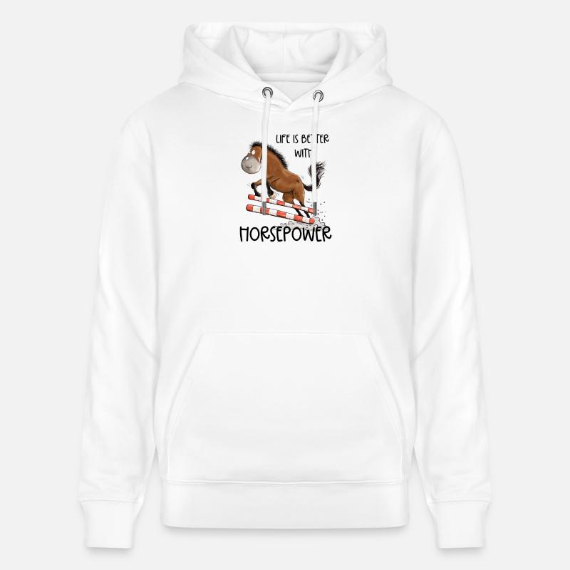 Witziges Springpferd Springreiten Tunier Pferd - Stanley/Stella Unisex Bio-Hoodie CRUISER  - Weiß