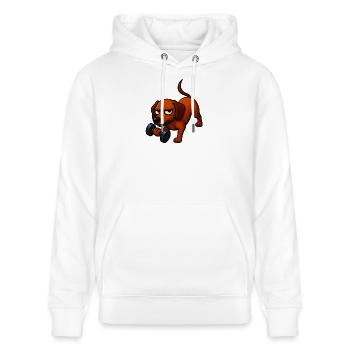 Energetischer Dackel mit Hantel Comic Motivation - Stanley/Stella Unisex Bio-Hoodie CRUISER  - Weiß - Vorne - Alina (178cm) & Michal (187cm)