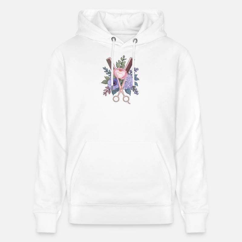 Coiffeur Ciseaux Peigne Fleurs - Sweat à capuche bio CRUISER Stanley/Stella Unisexe - blanc