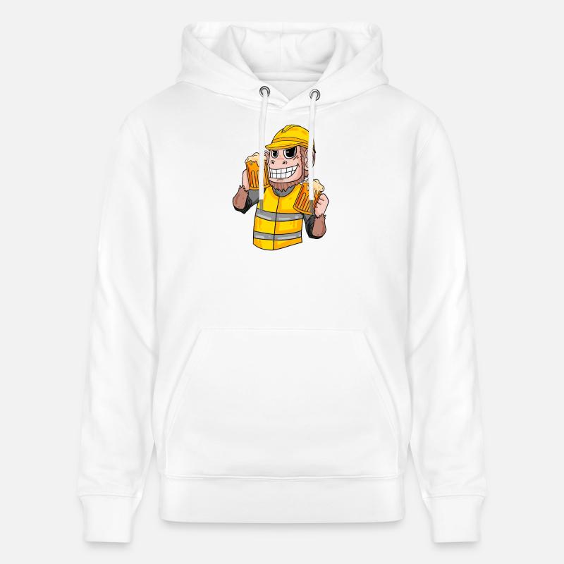 Construction worker monkey with beer - Stanley/Stella CRUISER Unisex Organic Hoodie - white