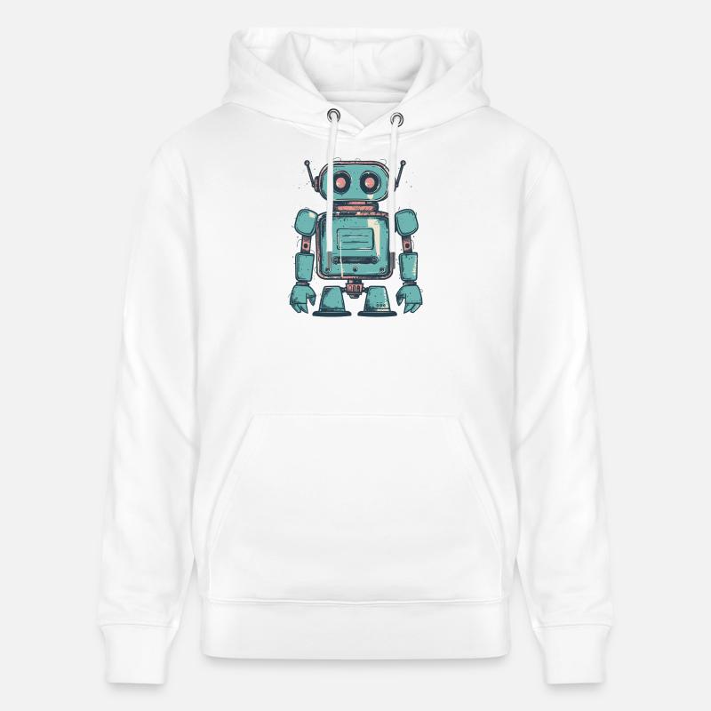 Dessin de robot sarcelle rétro - Sweat à capuche bio CRUISER Stanley/Stella Unisexe - blanc